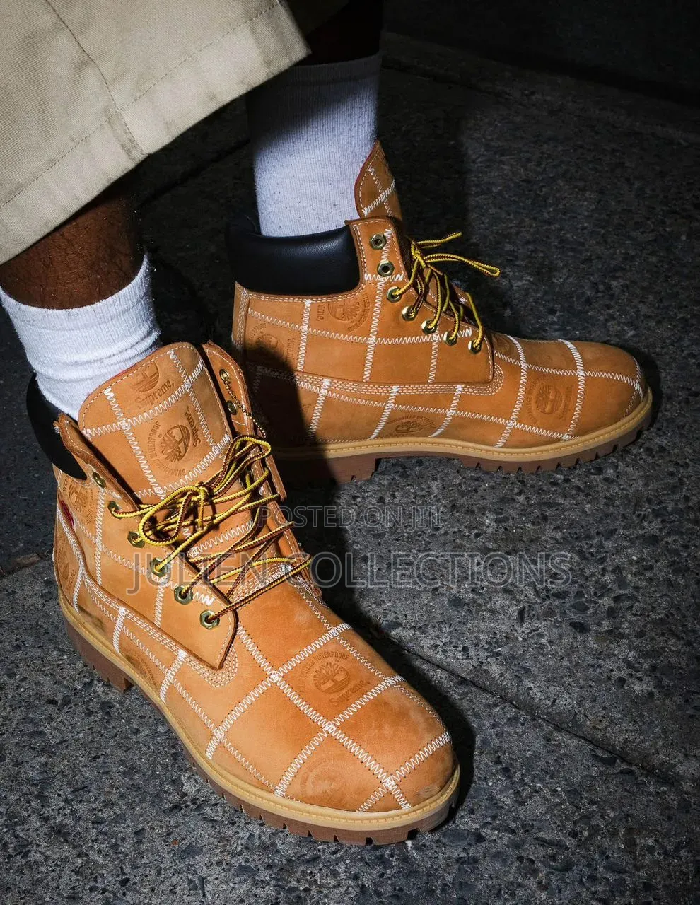 Timberland Boots Supreme Yellow Brown With White Stripes