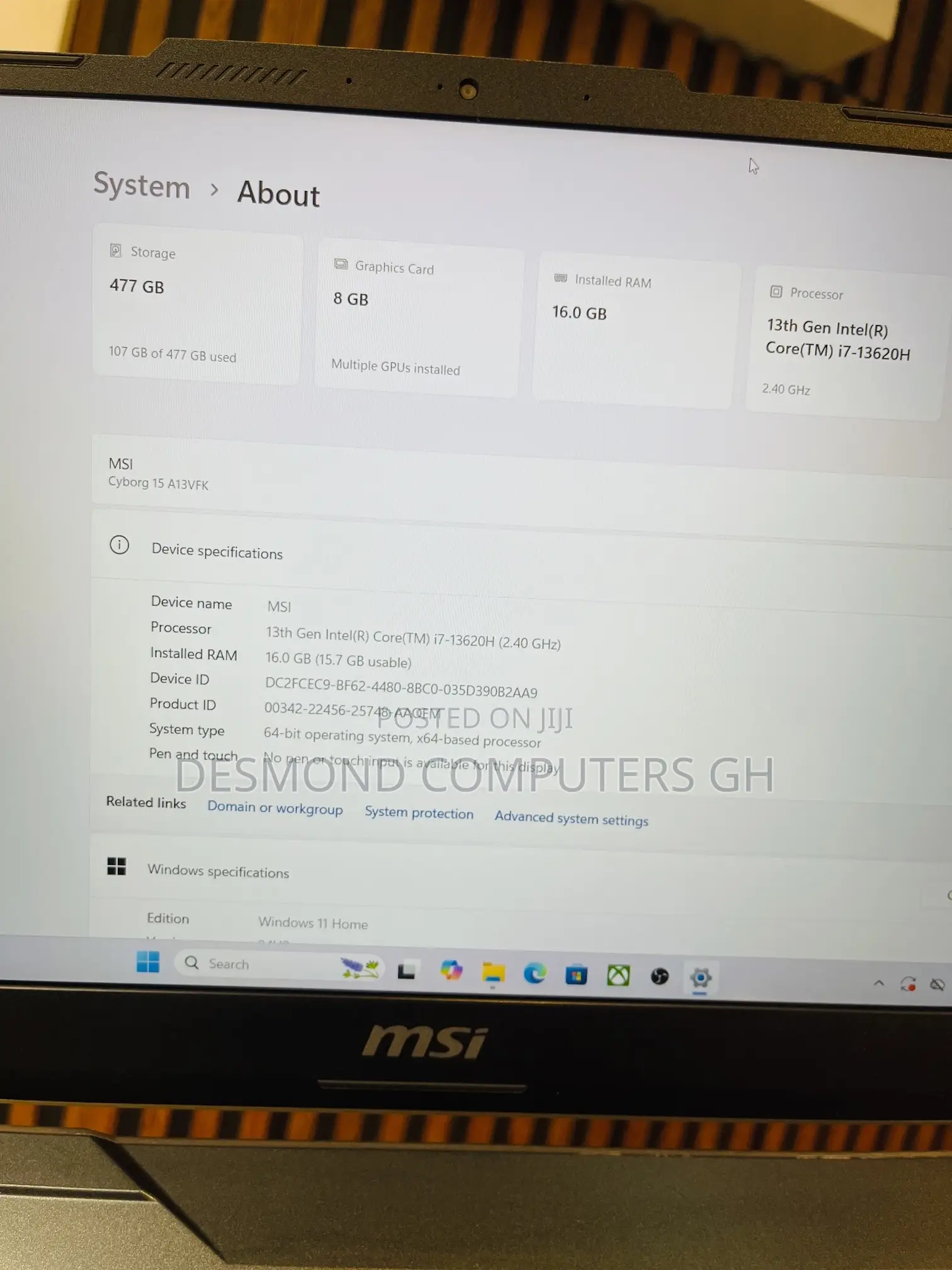 Laptop MSI Cyborg 15 16GB Intel Core i7 SSD 512GB