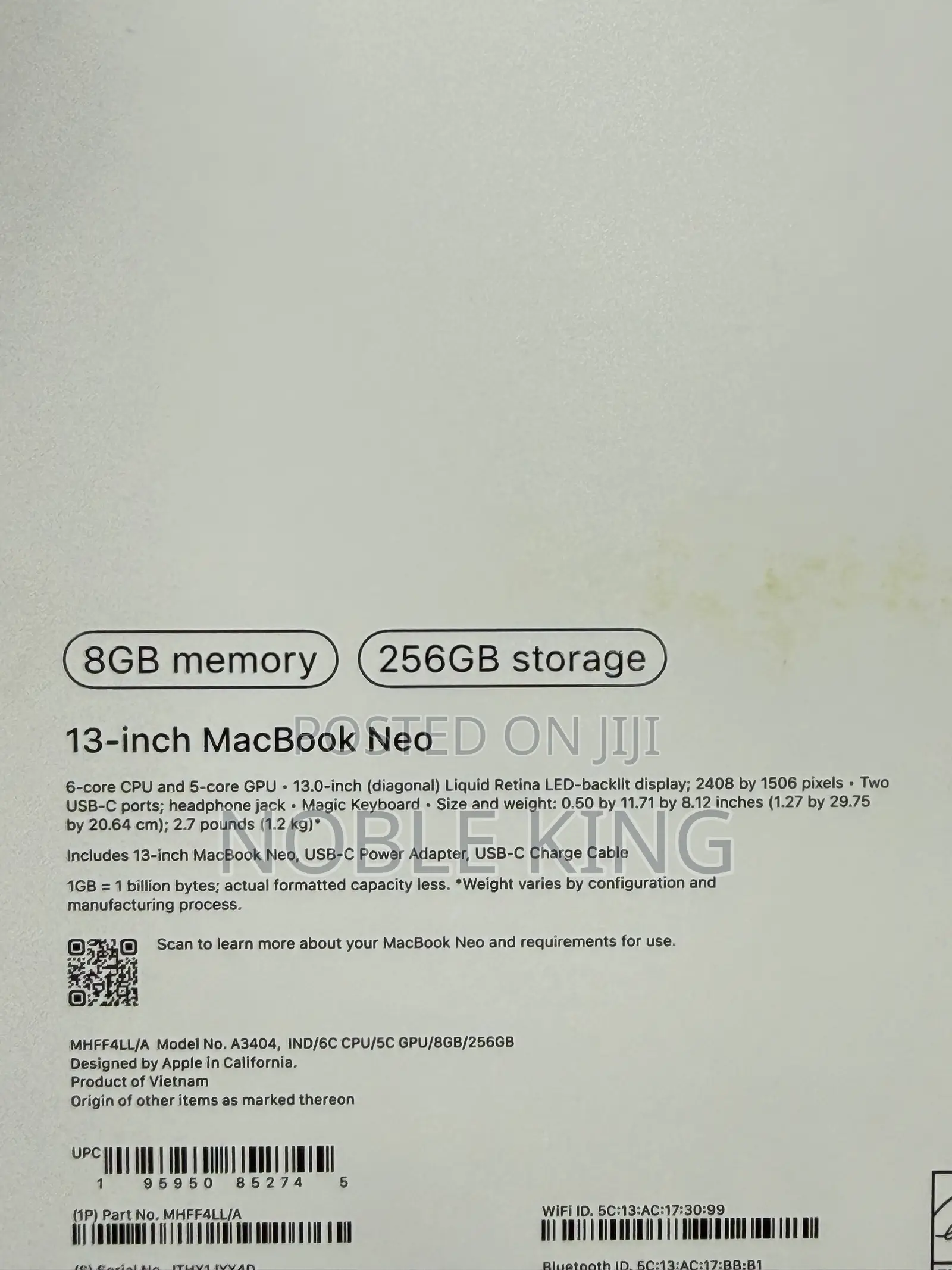 New Laptop Apple MacBook Neo 2026 8GB SSD 256GB