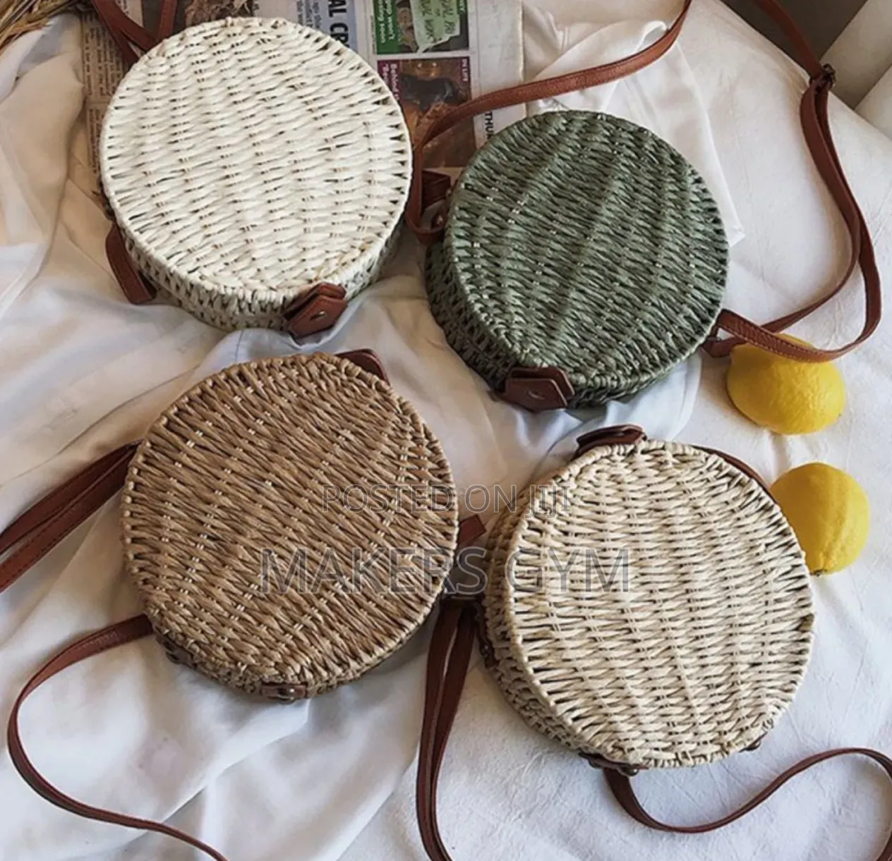 Bag (Handwoven Round Rattan) Beige