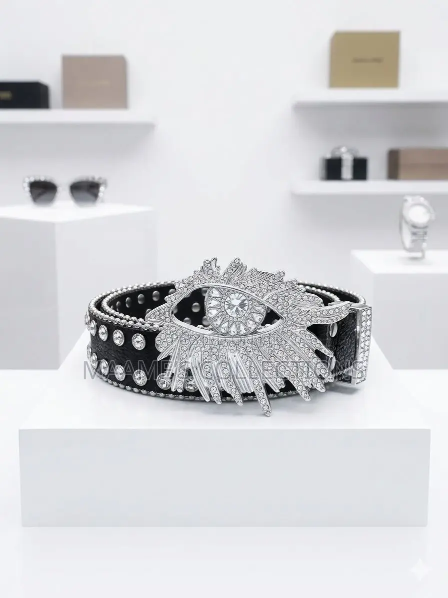 Studded Rhinestone Belt / Fashion Belt With a Western-Style Buckle