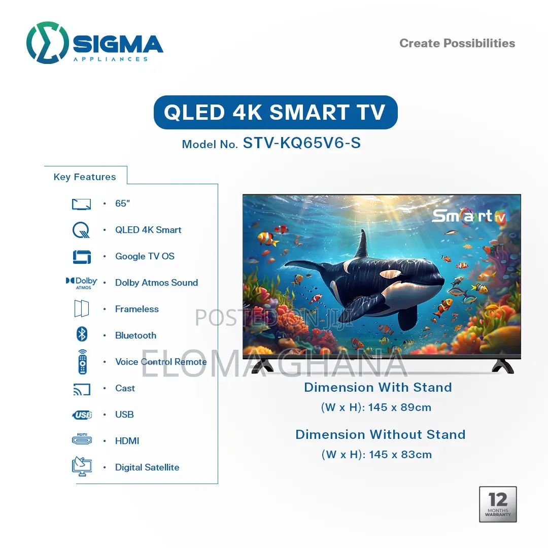 Original Cheapest Qled 65 Inch Sigma Smart Android Frameless Tv