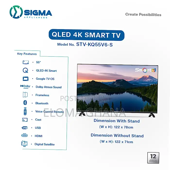 Original Qled 50 Inch Sigma Smart 2026 Frameless STV-Kq50v6-S Tv
