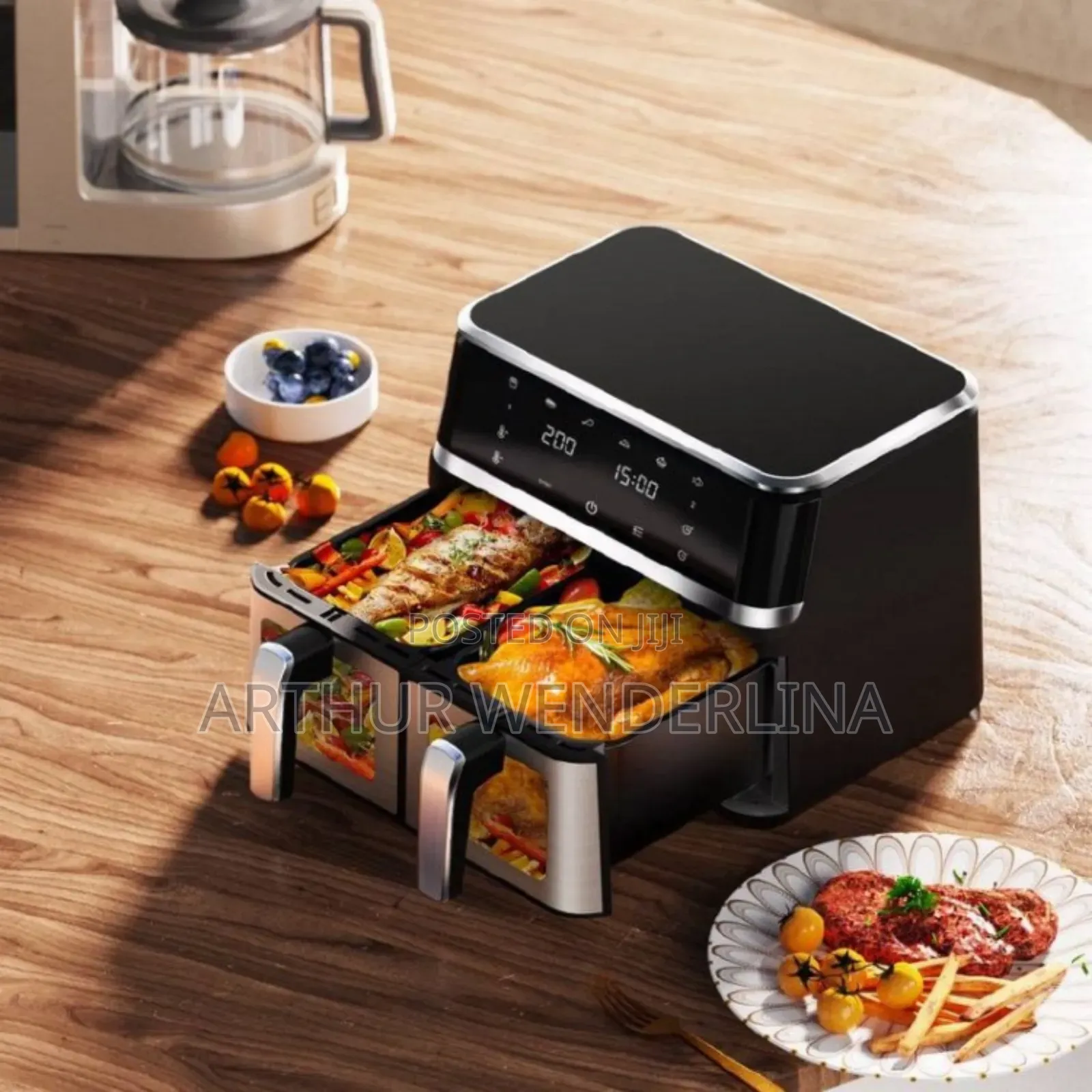 Haley Stainless Steel Digital Air Fryer Modern Square LCD Display