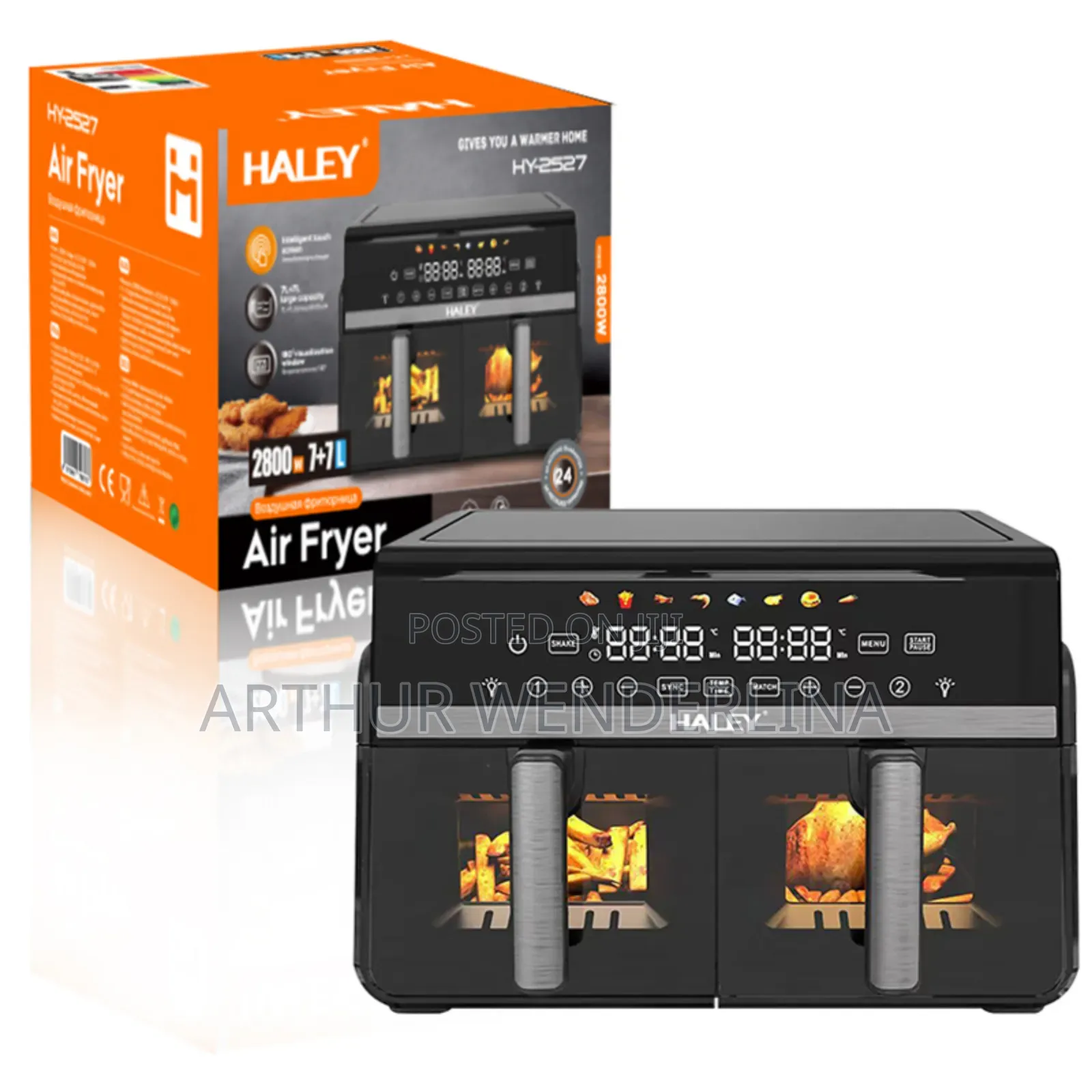 Haley Stainless Steel Digital Air Fryer Modern Square LCD Display