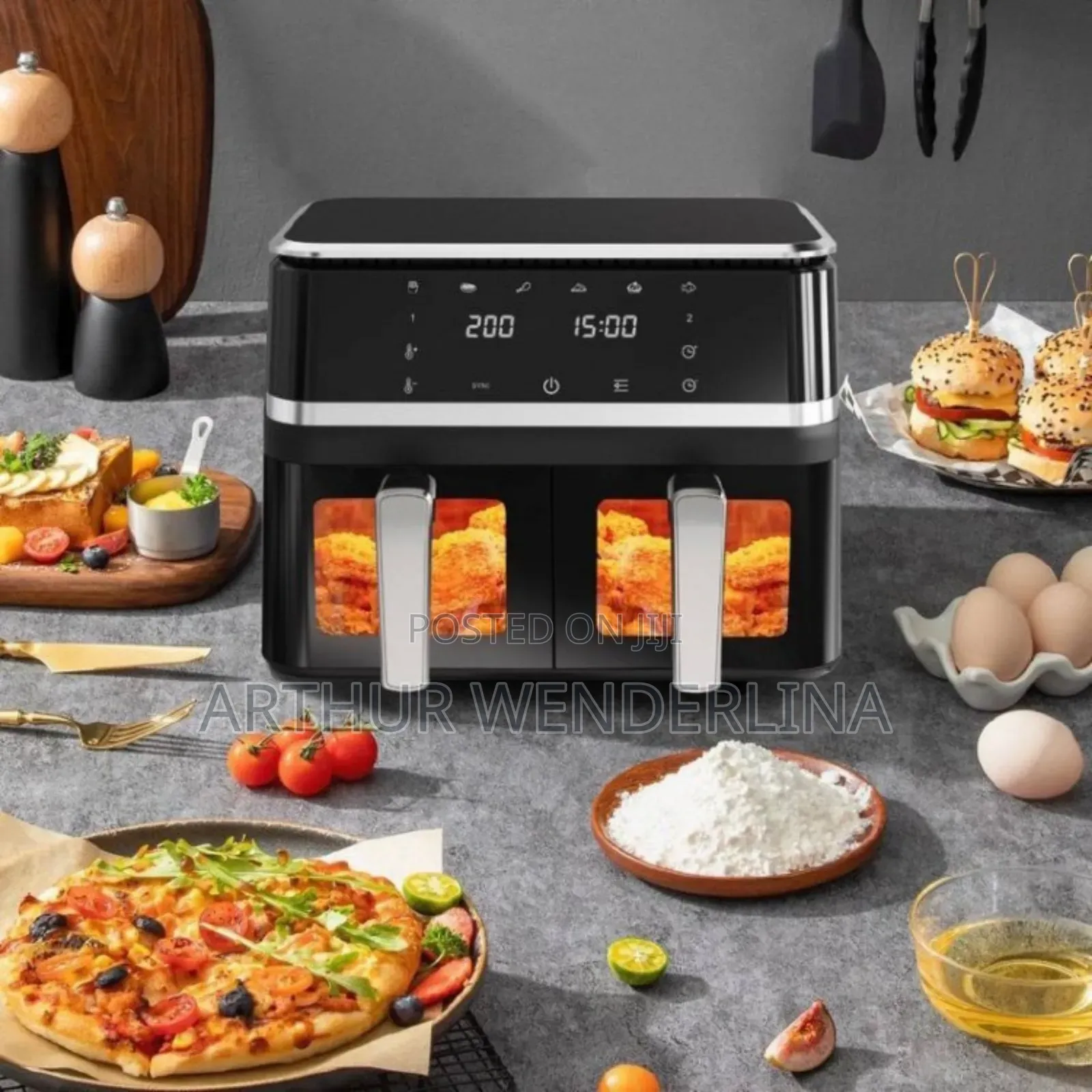 Haley Stainless Steel Digital Air Fryer Modern Square LCD Display