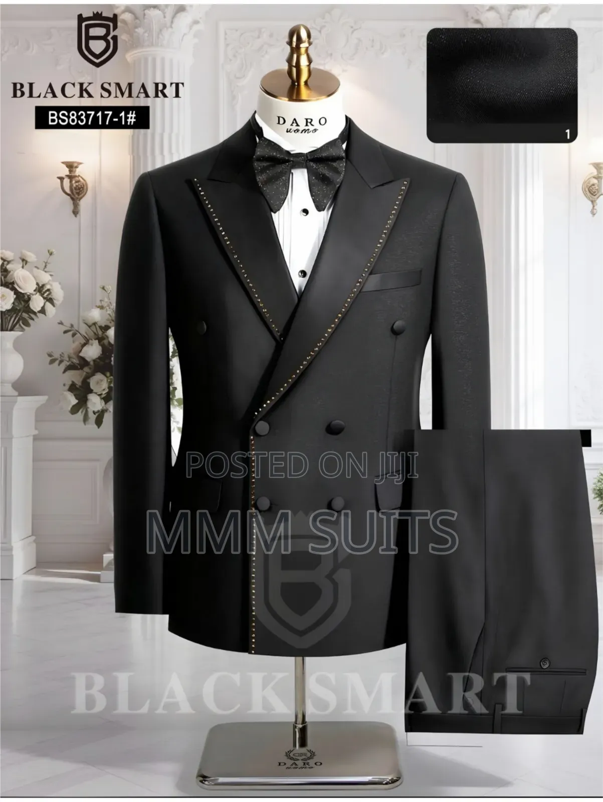 Classic 2-piece Double-breasted Black Smart Men Suit With Stones Black