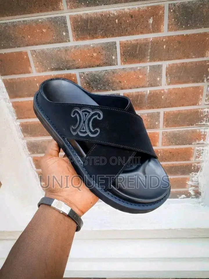 Quality Celine Crossover Suede Leather Slippers (Black)