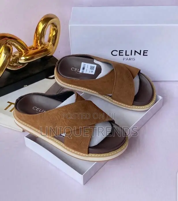 Quality Celine Crossover Suede Leather Slippers (Brown)
