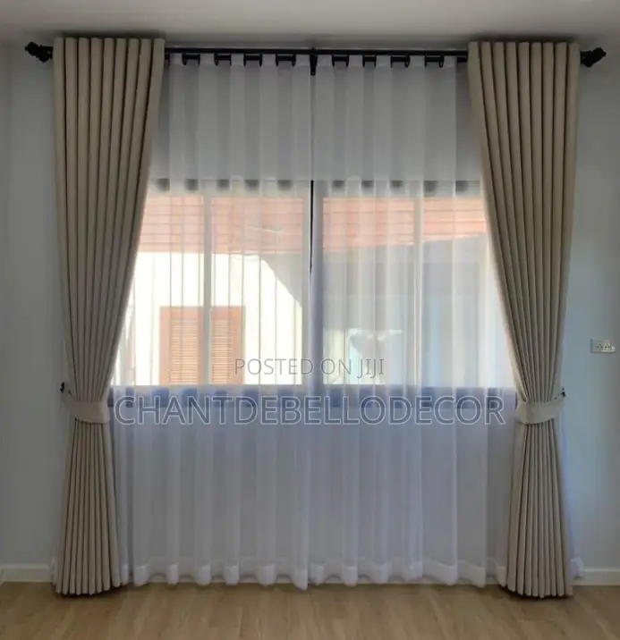4 in 1 Combo 2pcs Blackout and 2pcs White Transparent Voile Curtains