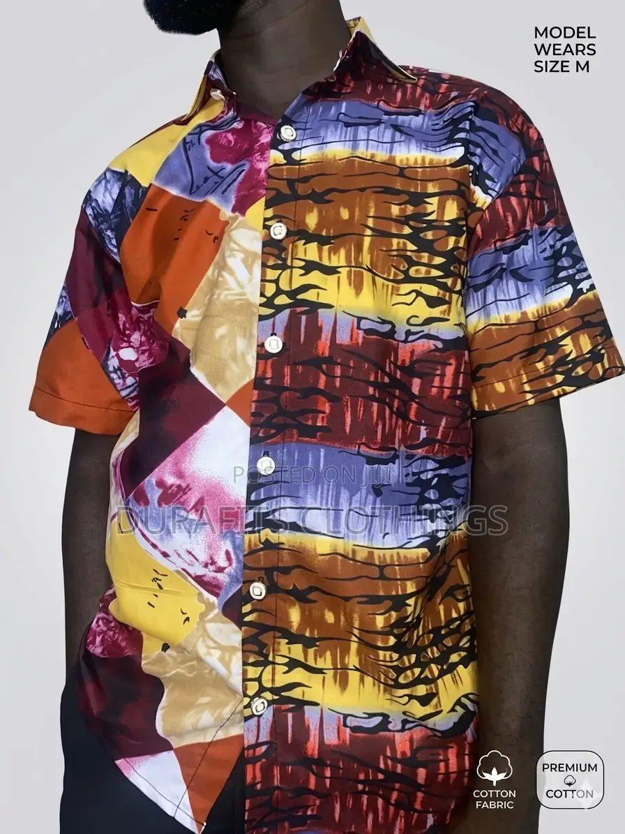 Men’S Premium Cotton African Print Short Sleeve Shirt