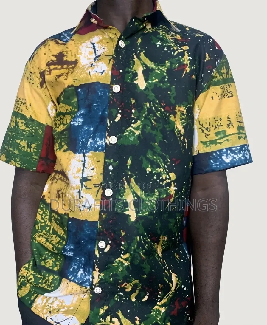 Stylish Men's Shirt With Multicolored African Pattern