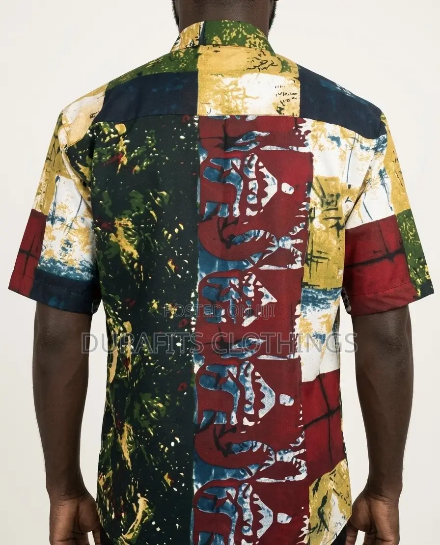 Stylish Men's Shirt With Multicolored African Pattern