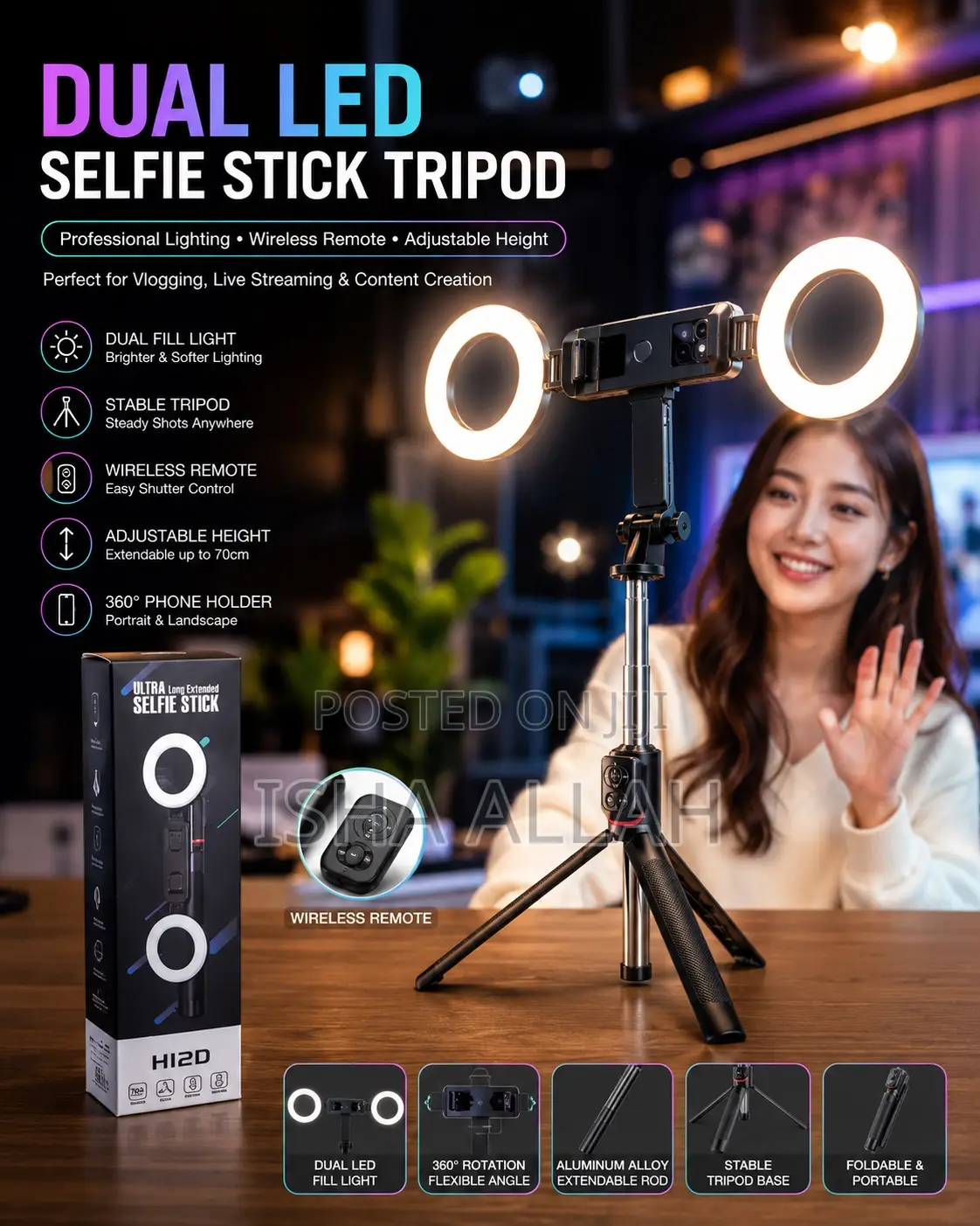 Glowpro H12d Dual Ring Light Selfie Tripod