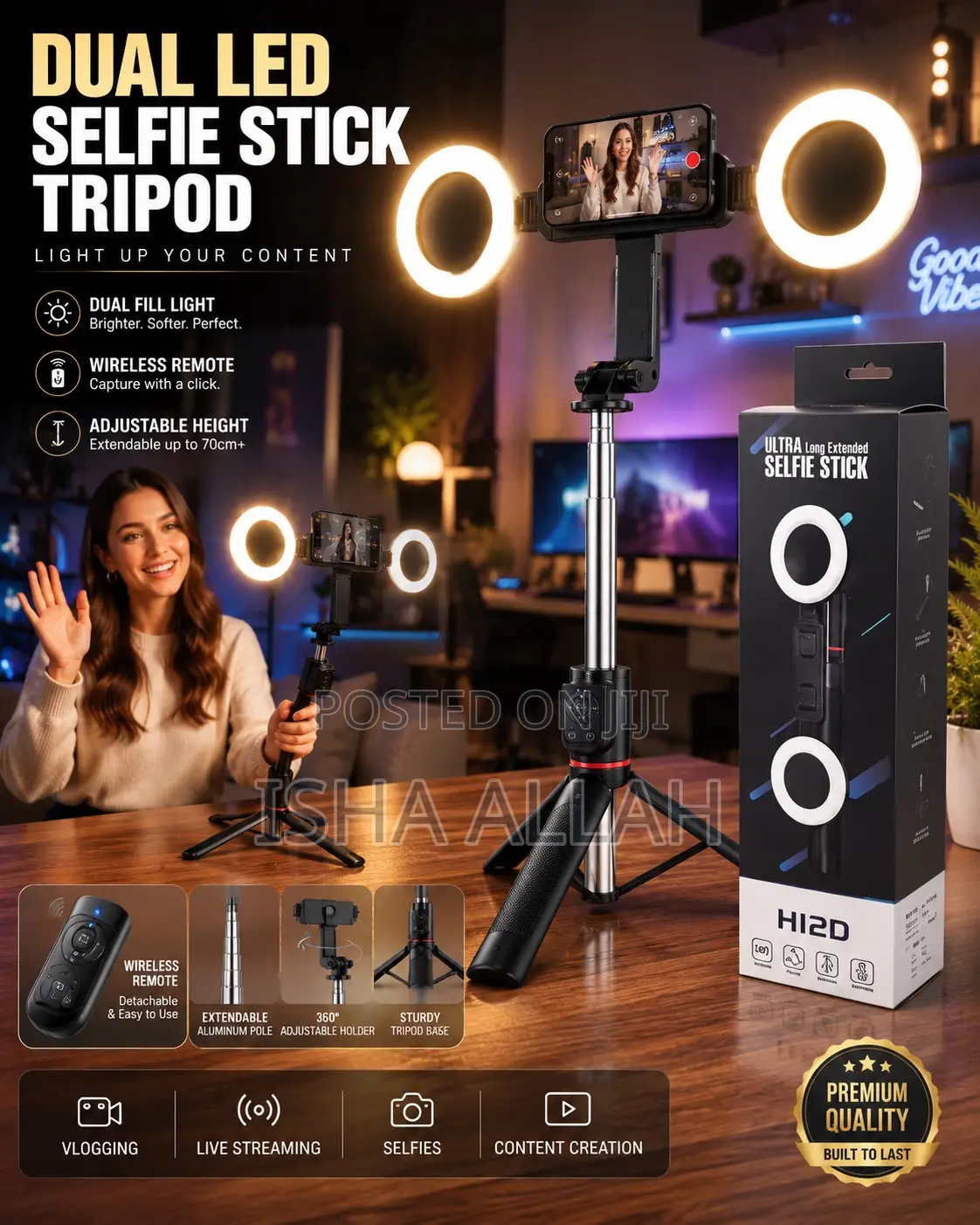 Glowpro H12d Dual Ring Light Selfie Tripod