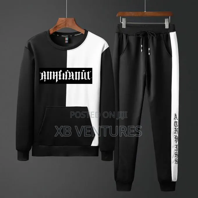 Men's Tracksuit Set Jogger Sweatpants Black White