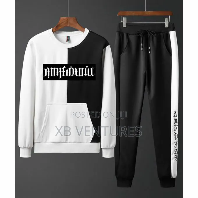 Men's Tracksuit Set Jogger Sweatpants Black White