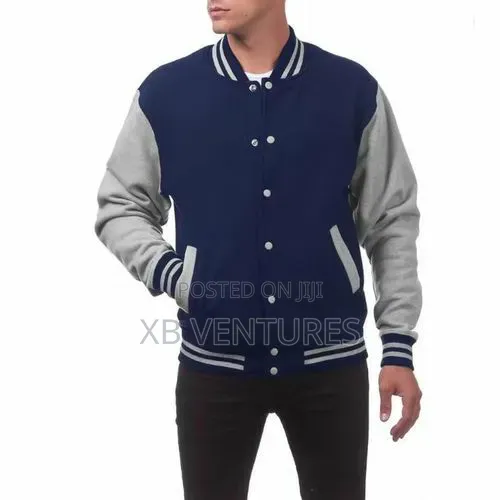 Slim Fit Baseball Jacket - Navy Blue