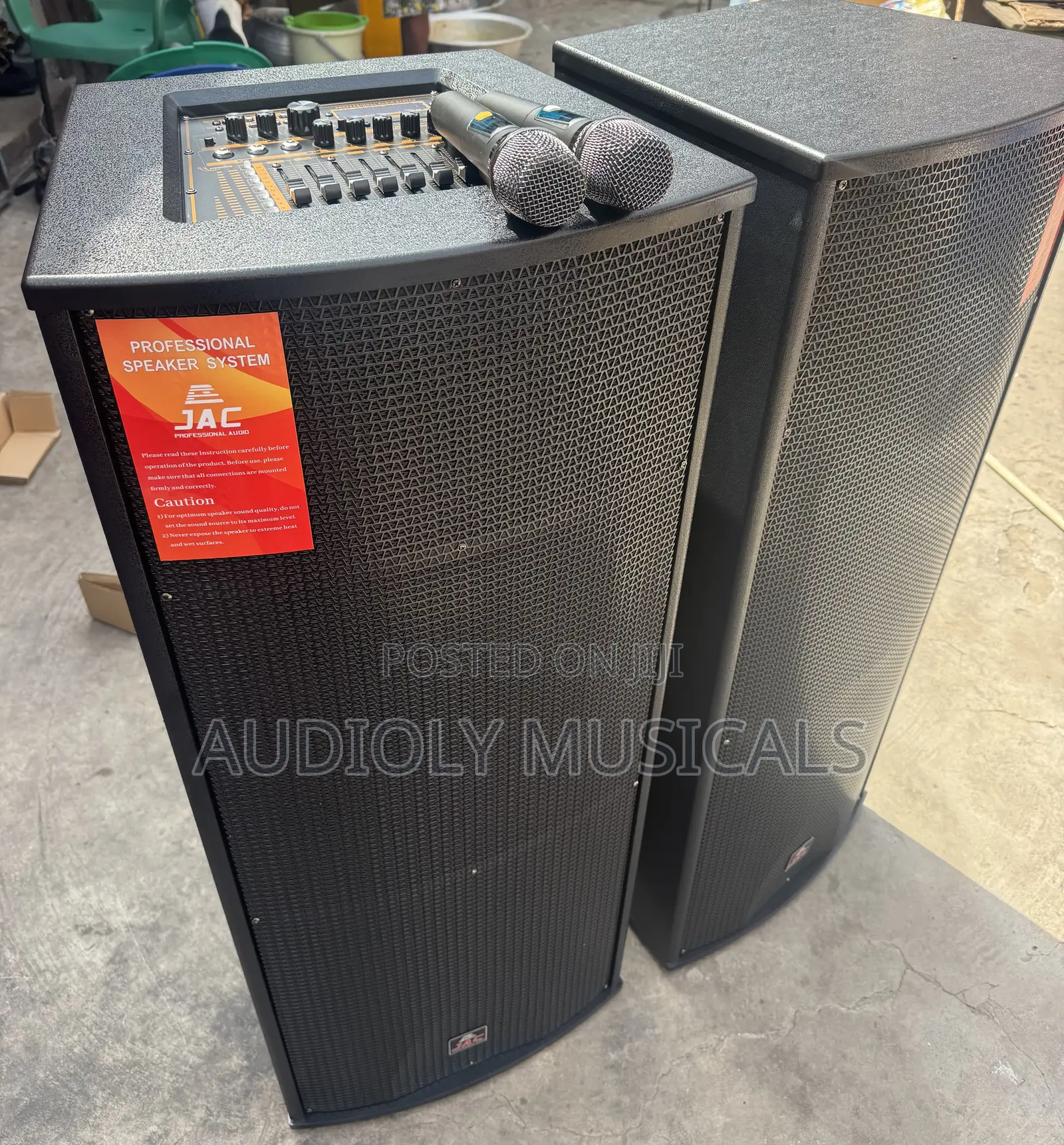 Active Full Range Speaker Pair With Two Microphones and Cables