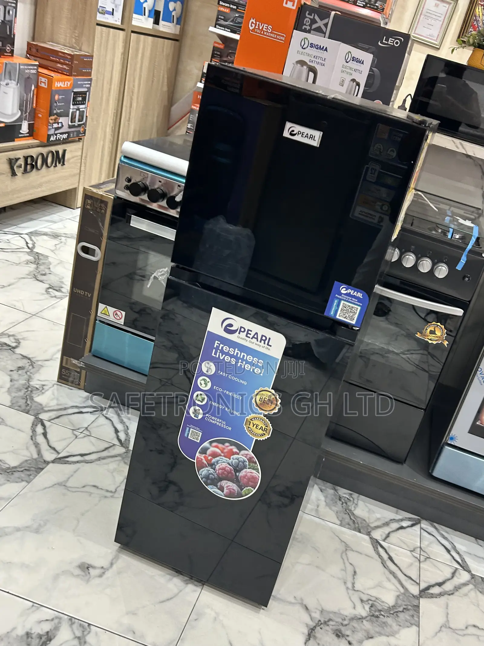 Neatly Boxed Black Glass 2 Doors Top Freezer Pearl Refrigerator