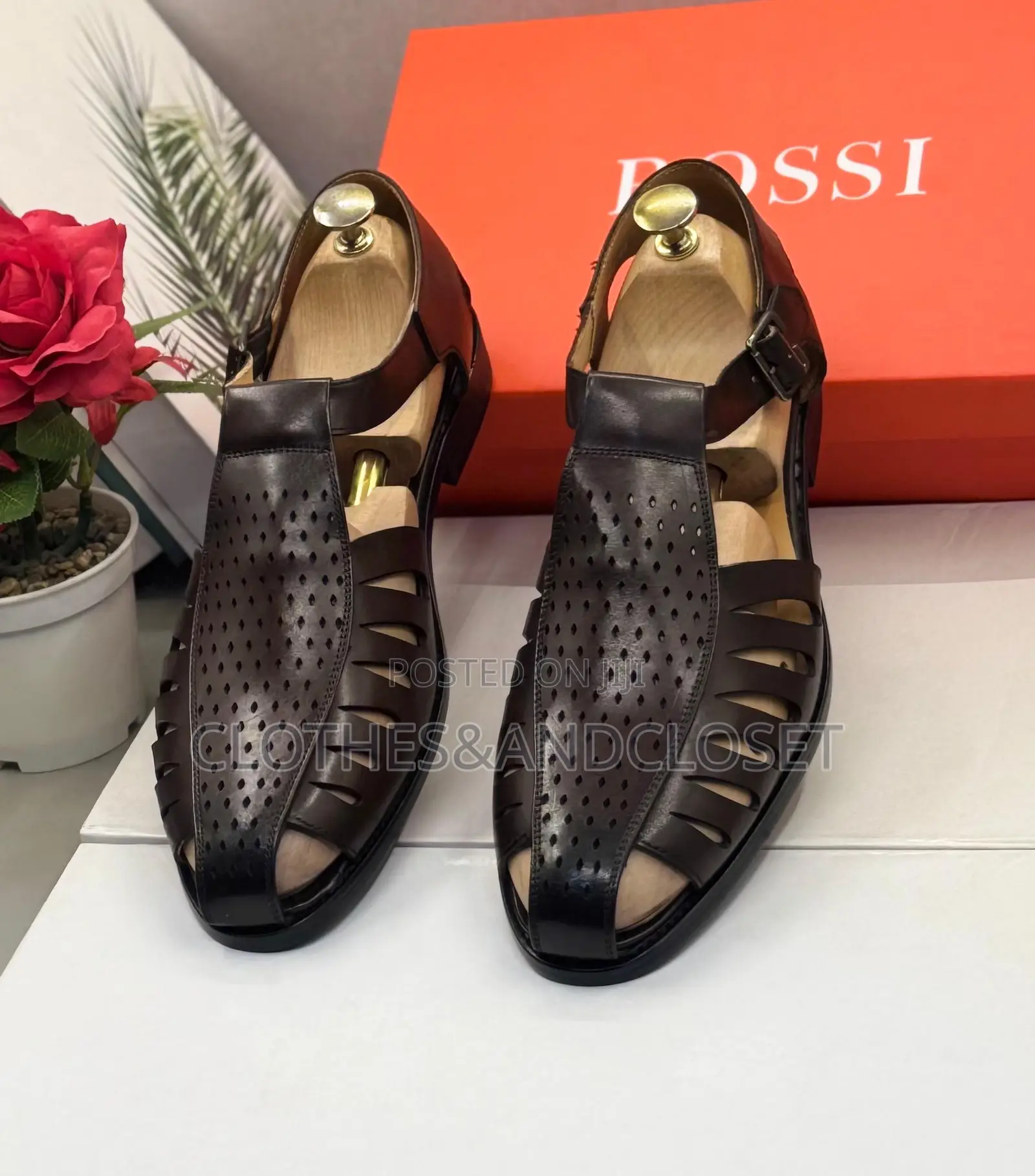John Foster Leather Shoe Sandals Feature a Brown Perforated Upper