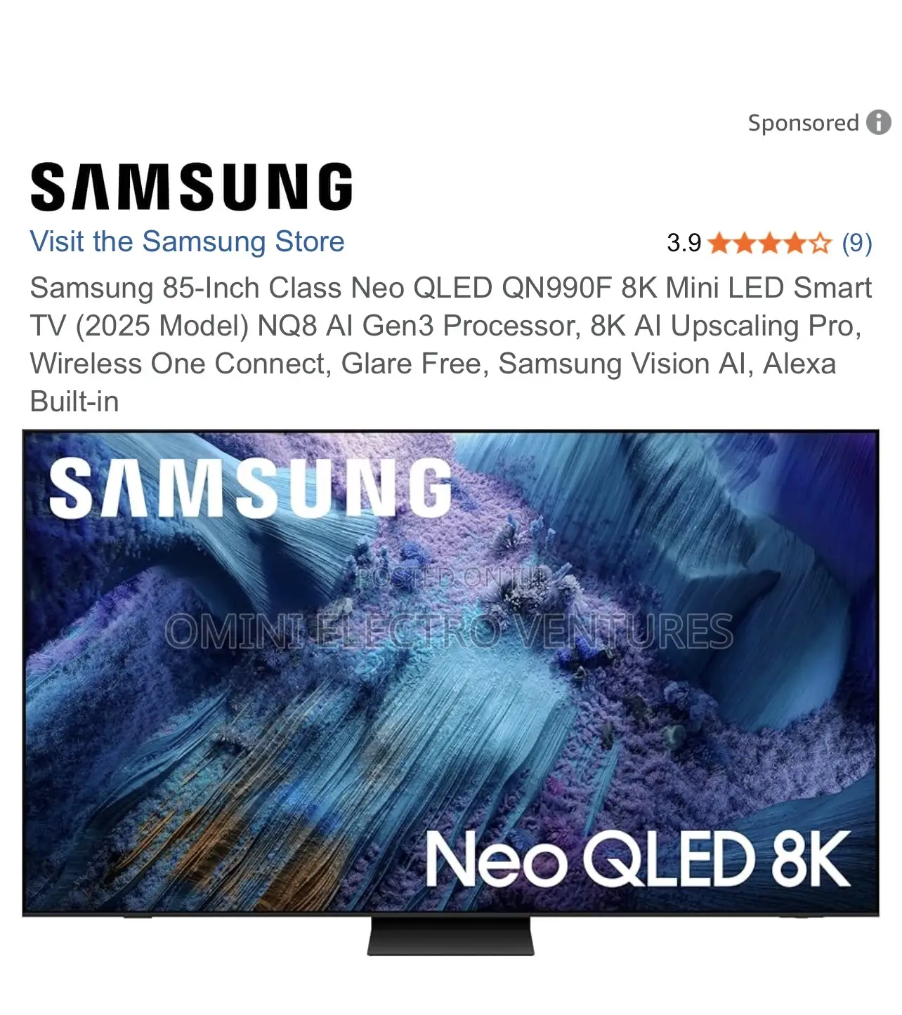 The All New Samsung 85” Neo Qled Smart Tv (Q990)