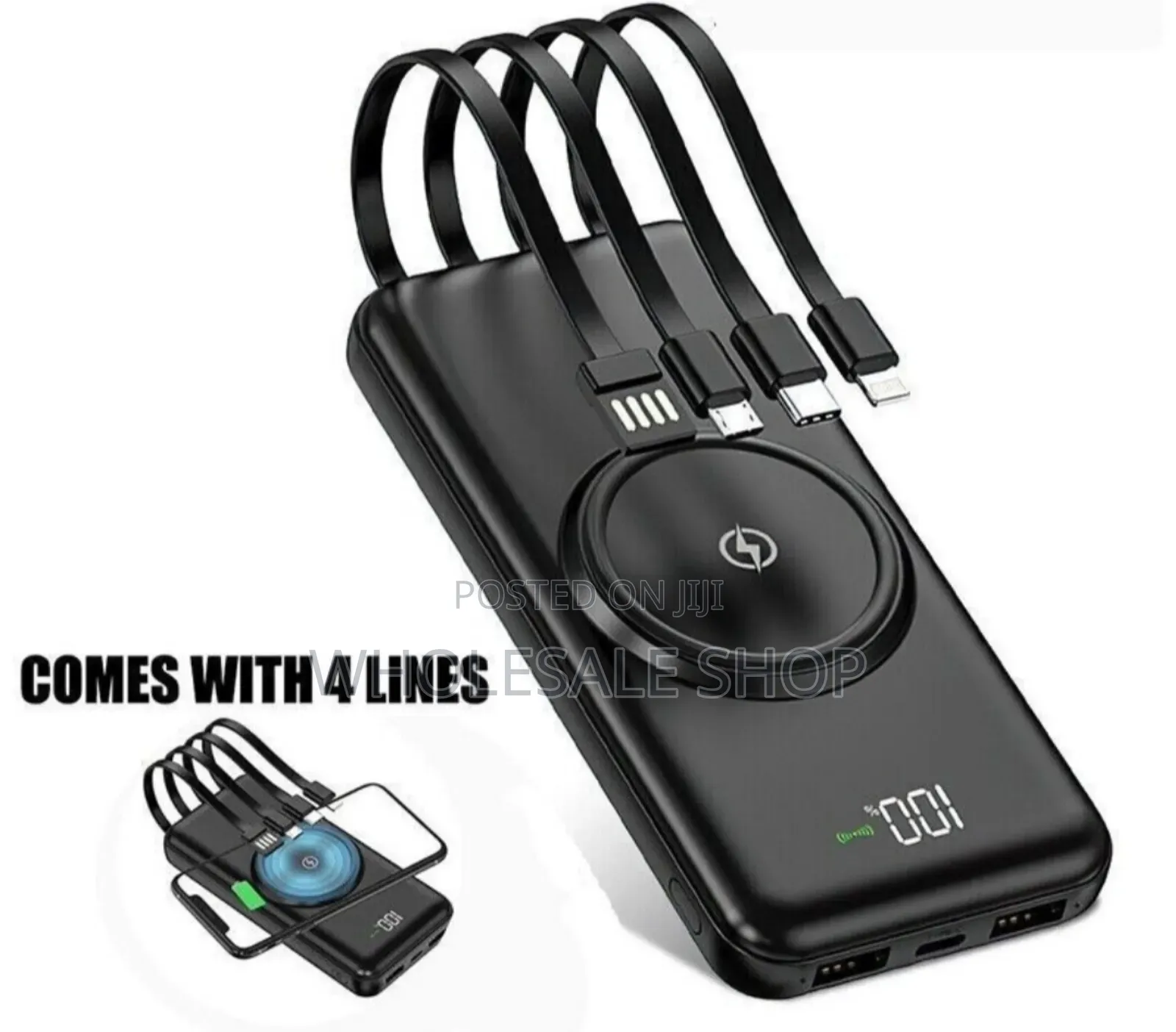Wireless Charging Power Bank With Four Cables
