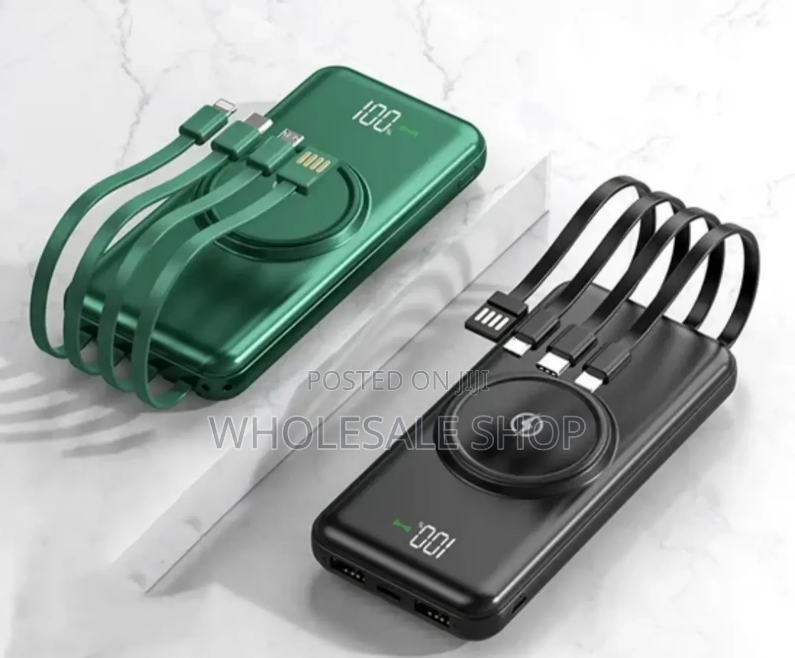 Wireless Charging Power Bank With Four Cables