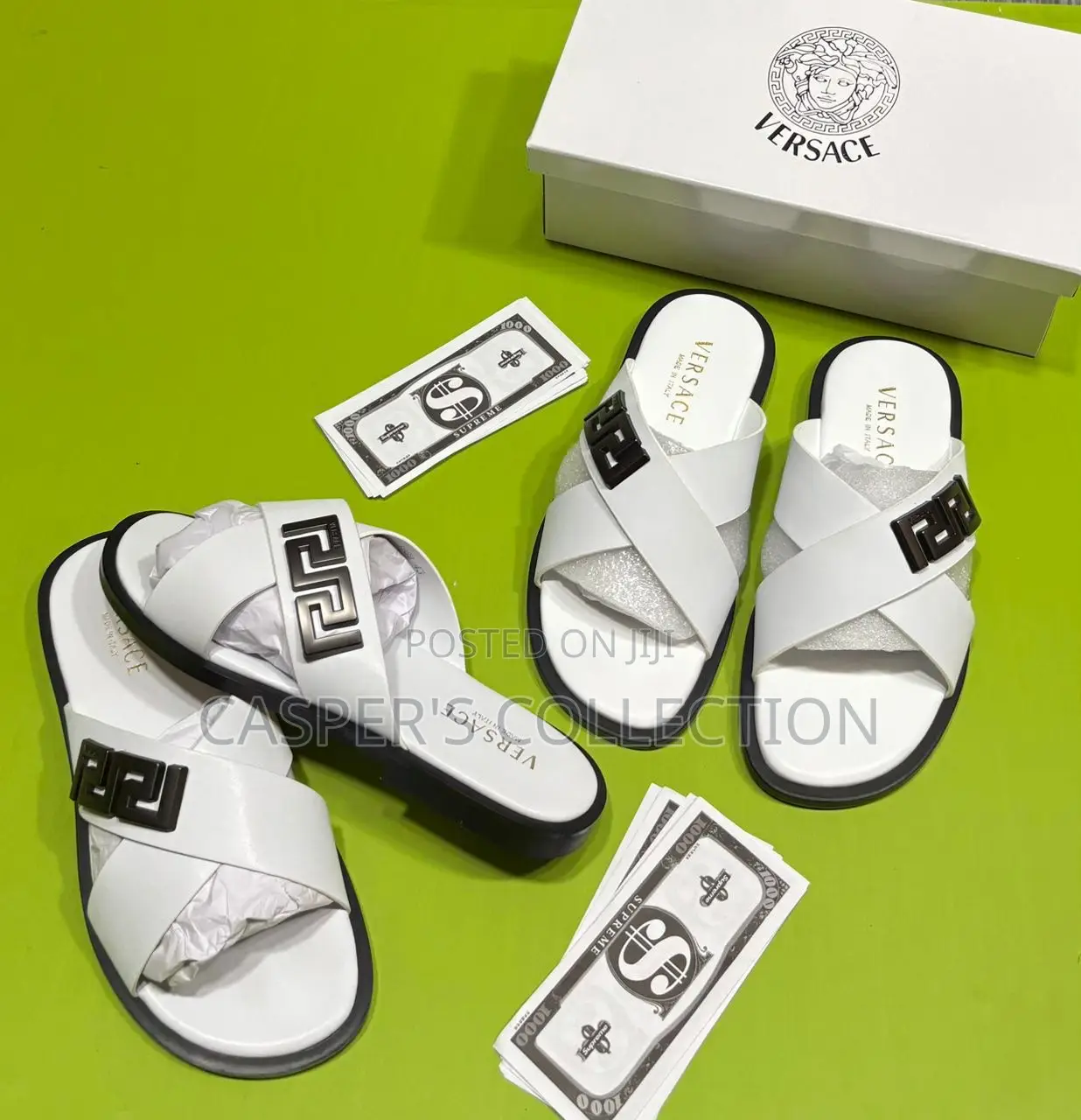 Versace Leather Cross-Strap Slide Sandals