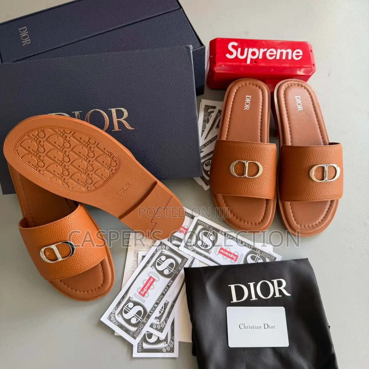 Dior (Cd) Grained Calfskin Slide Slippers.