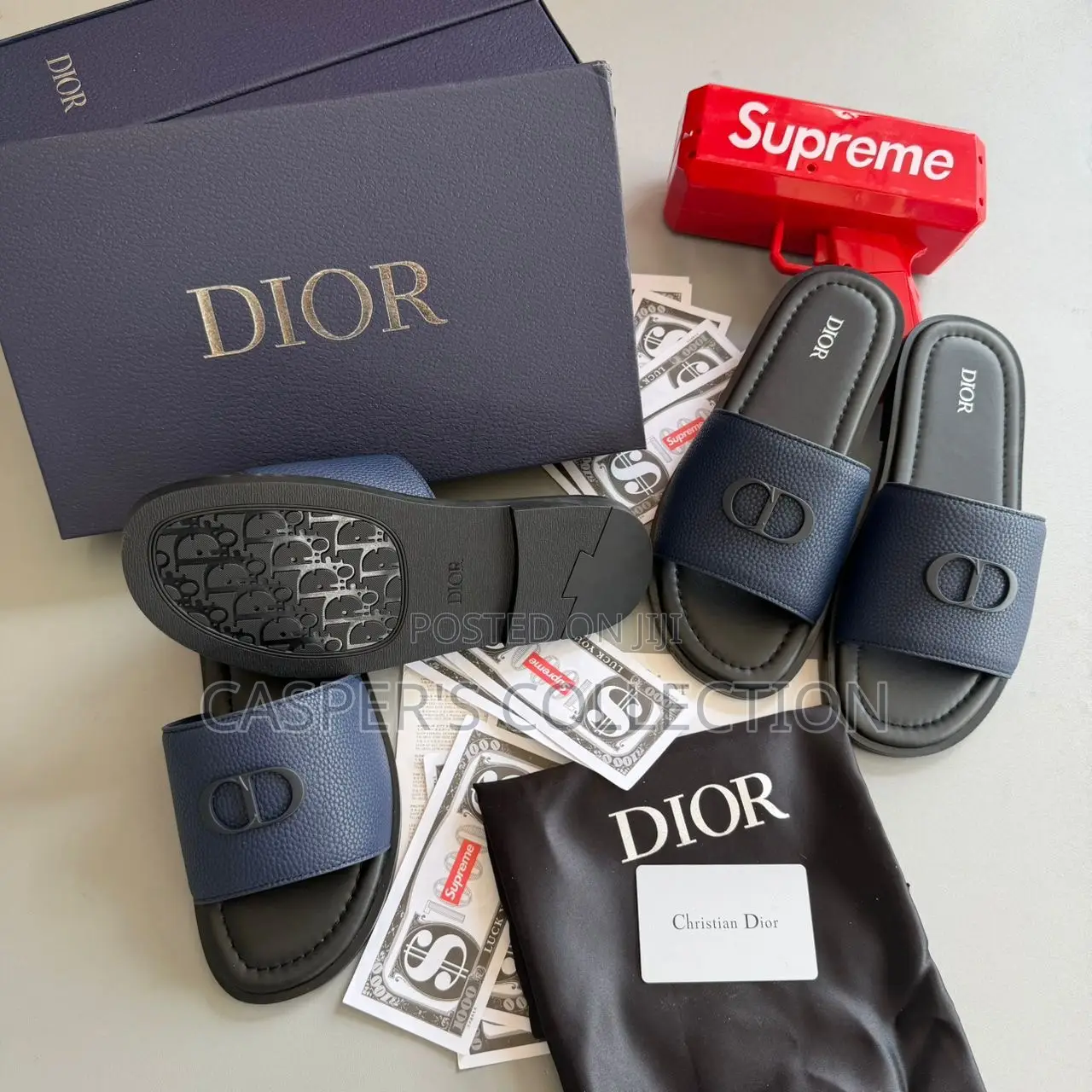 Dior (Cd) Grained Calfskin Slide Slippers.