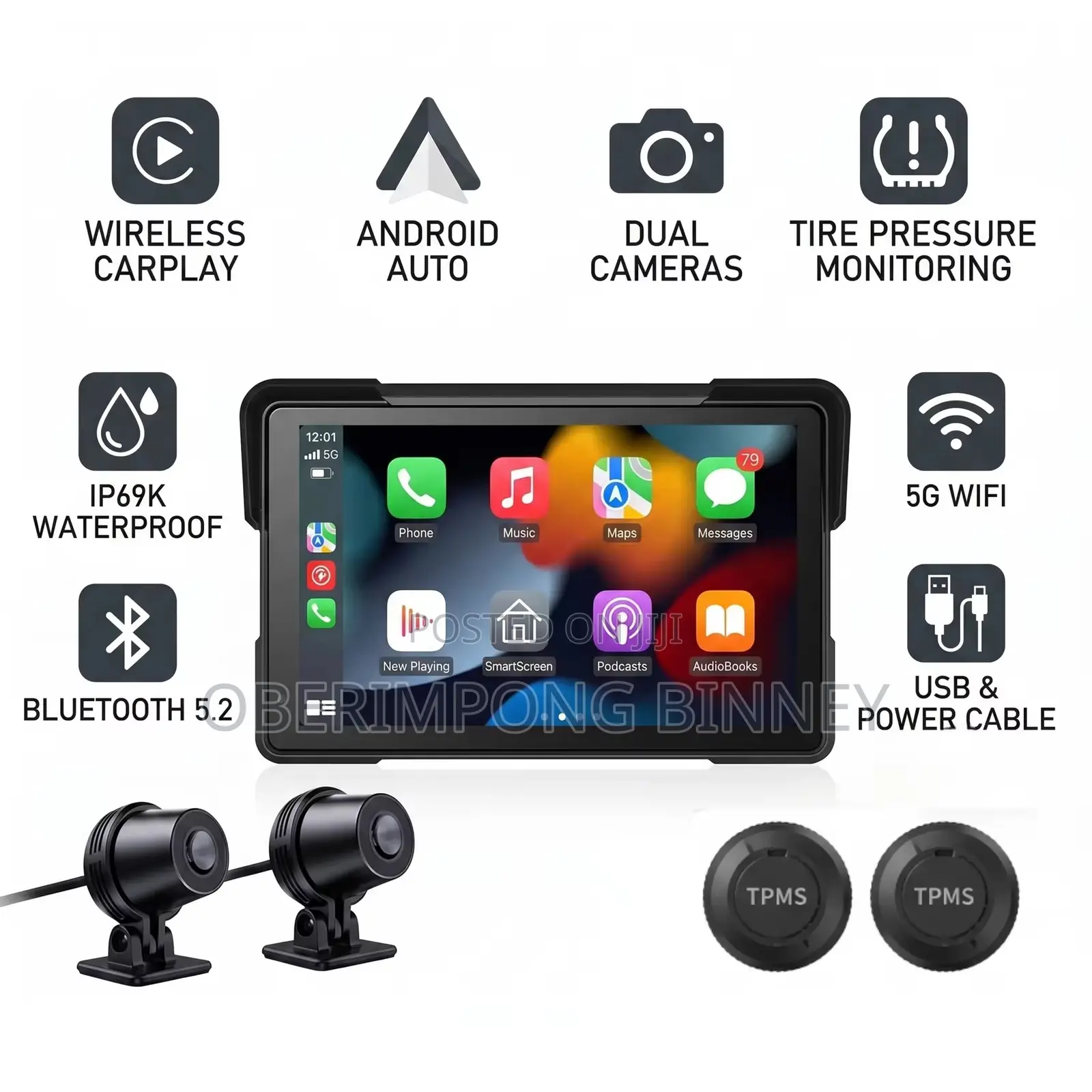 7 Inches Motorcycle Carplay and Navigation Display With Dual Camera