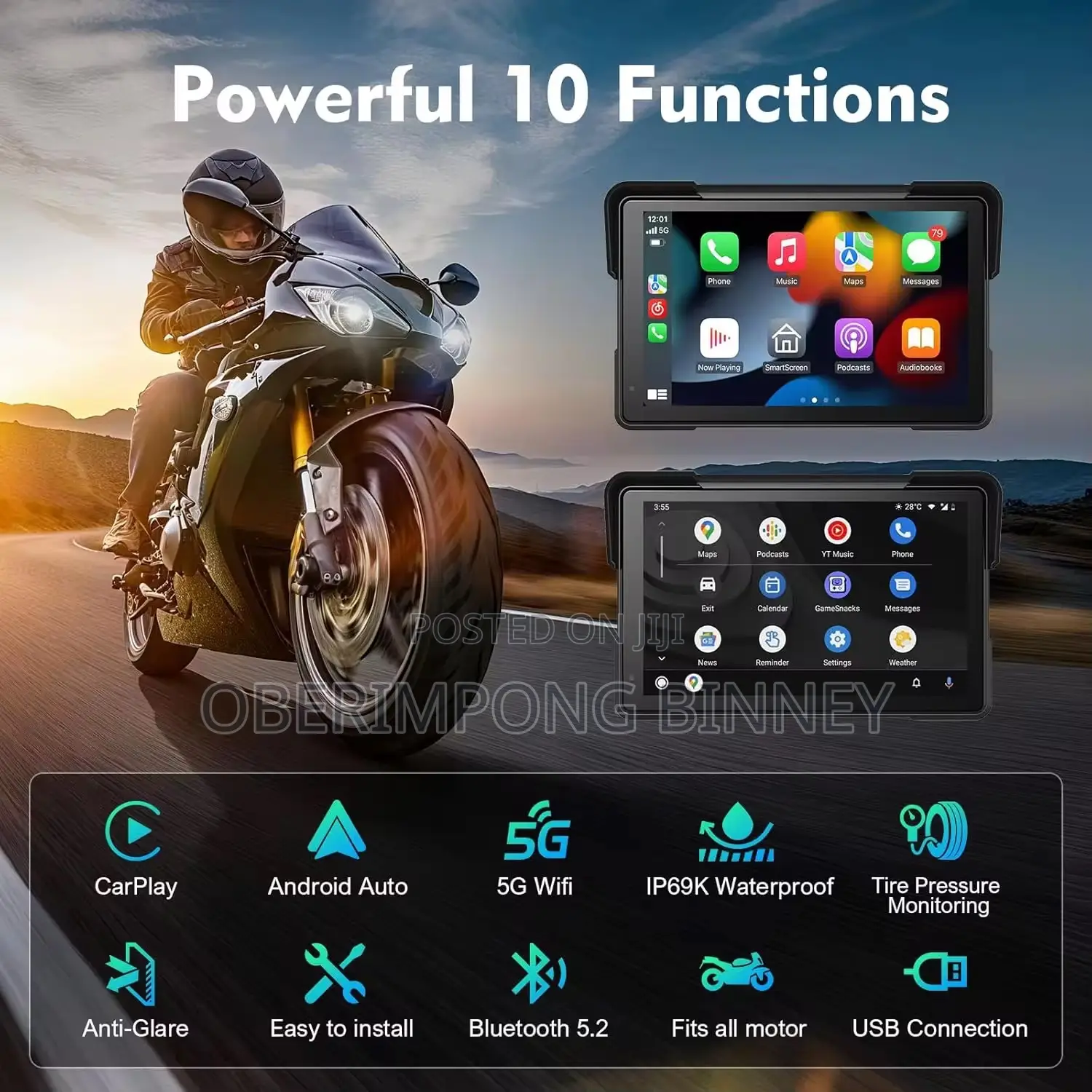 7 Inches Motorcycle Carplay and Navigation Display With Dual Camera