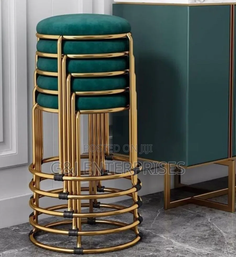 1 Piece Round Velvet Metal Kitchen Stool