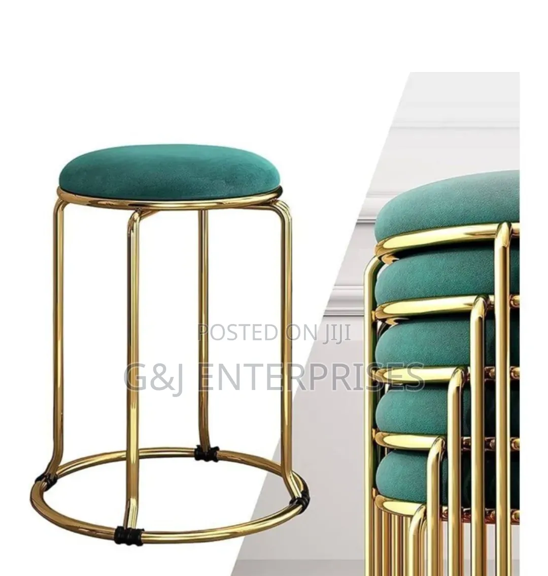 1 Piece Round Velvet Metal Kitchen Stool