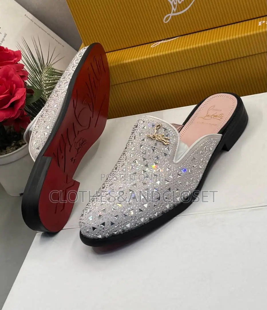 White Christian Louboutin Loafers Feature a Glittering Rhinestone