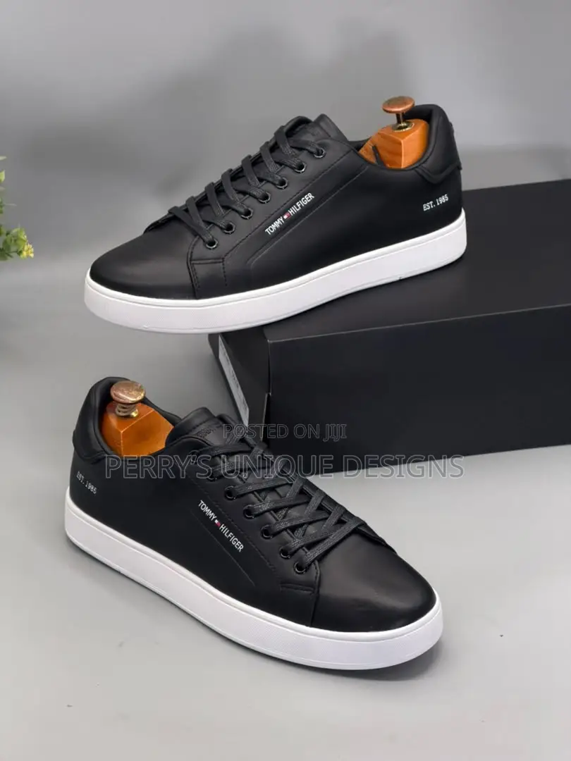 Tommy Hilfiger Black Leather Sneakers