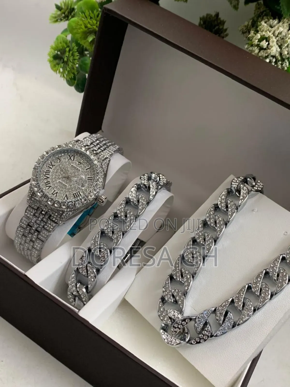 Iced Watch With Matching Iced Bracelet Necklace – Men's Gift Set
