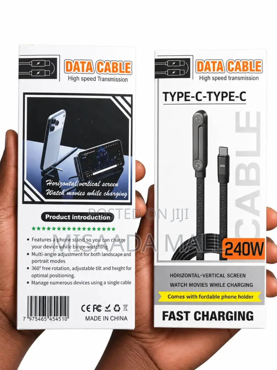 240w Type C Nylon Data Cable Double as Phone Stand