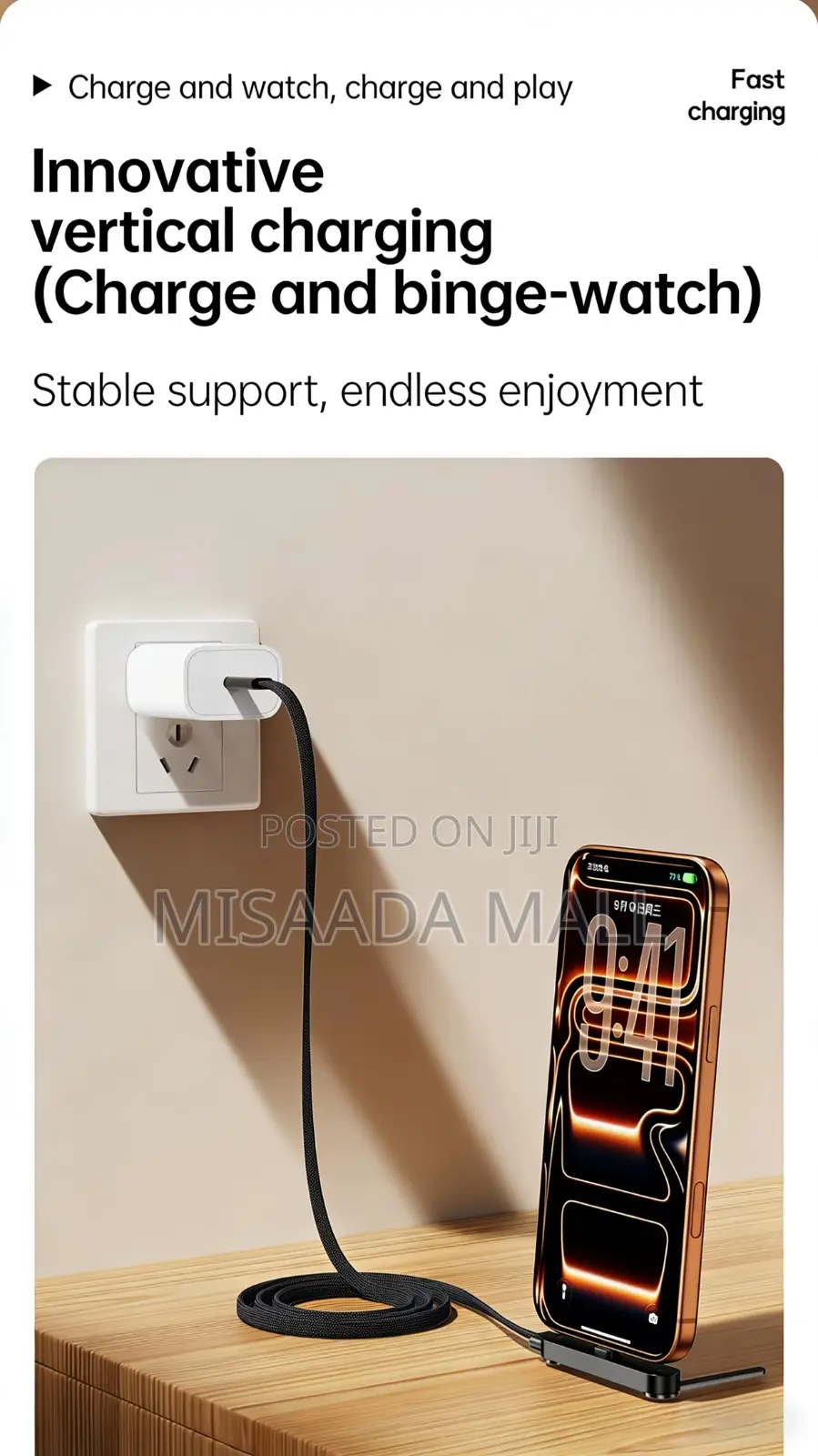 240w Type C Nylon Data Cable Double as Phone Stand