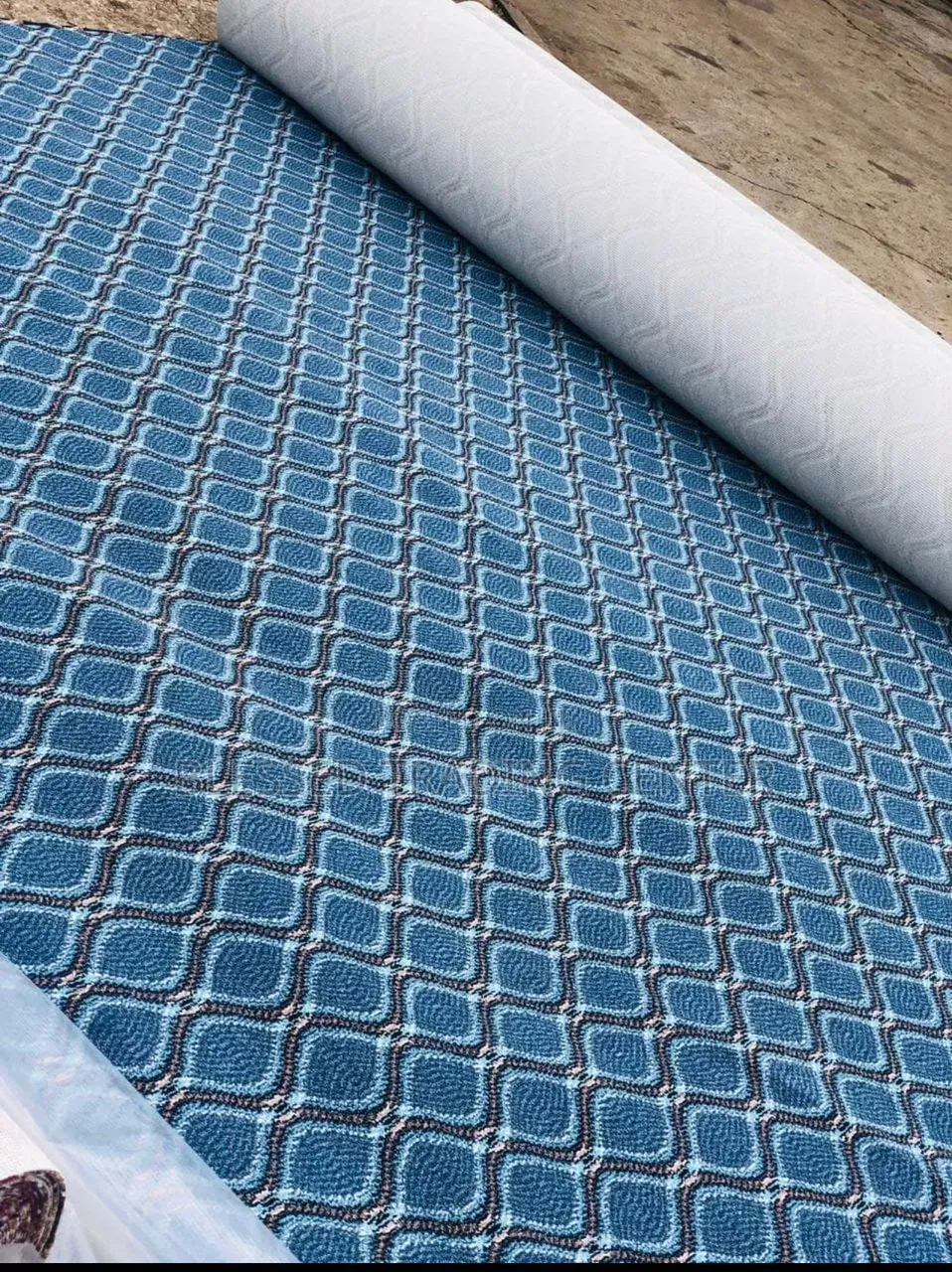 Industrial Light Blue Woolen Carpet With Graphic Design