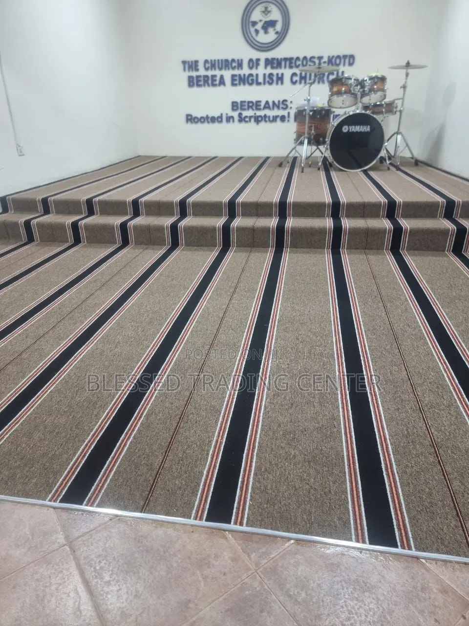 Striped Brown Carpet for Church Auditorium