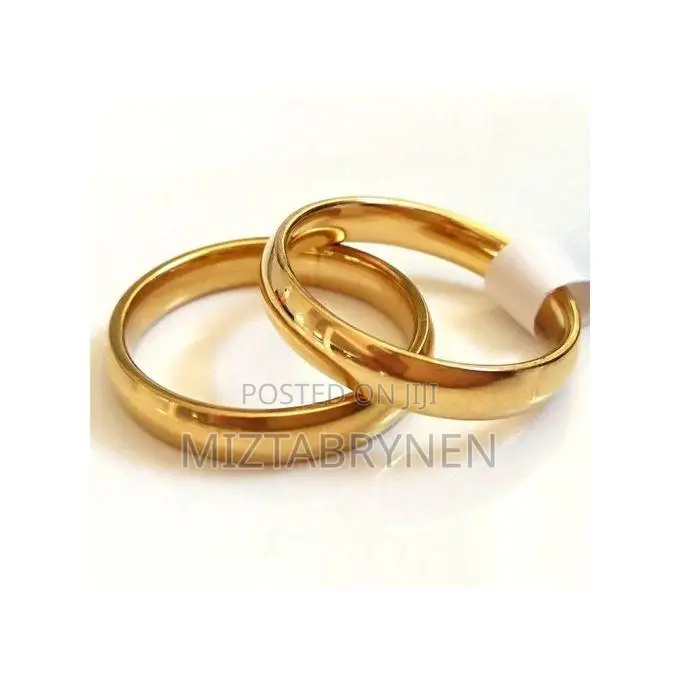 2 Pieces 4mm Stainless Steel Couple Wedding Rings - Gold