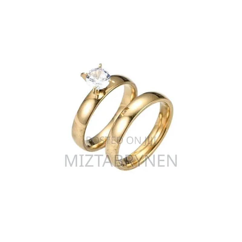 3pcs His and Hers Couple Wedding Engagement Rings Set - Gold