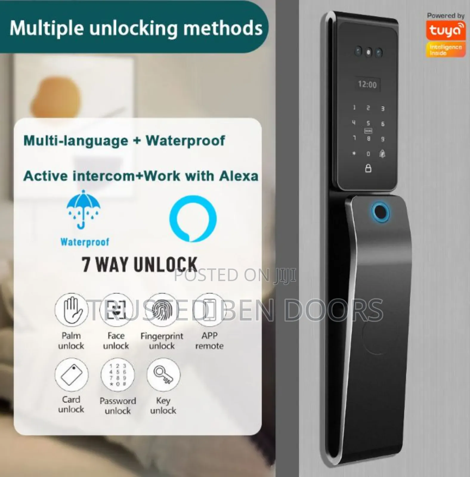 Waterproof Face Recognition Tuya Wifi Smart Lock (Works With Alexa)