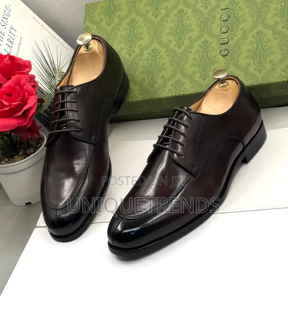 Executive Gucci Derby Leather Shoes (Dark Brown)