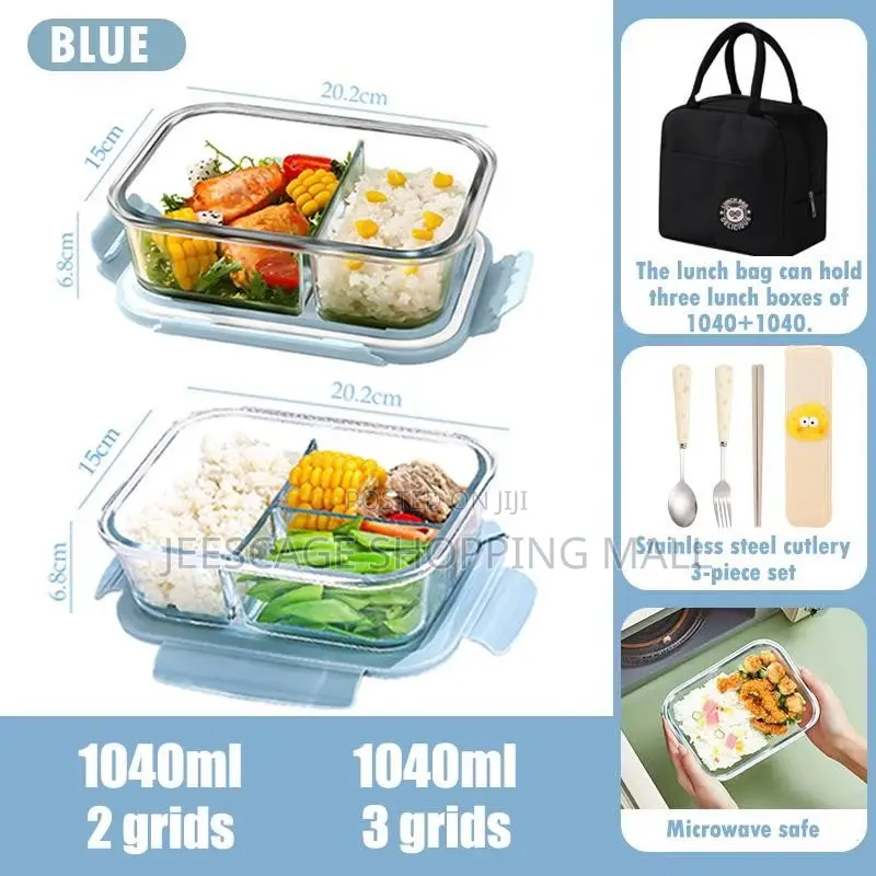 Premium Glass Bento Lunch Box Set Compartment Box 480ml Round Bowl