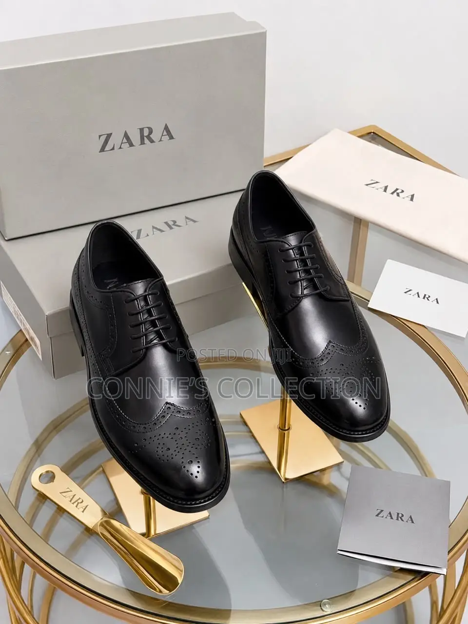 Zara Black Leather Brogue Shoe