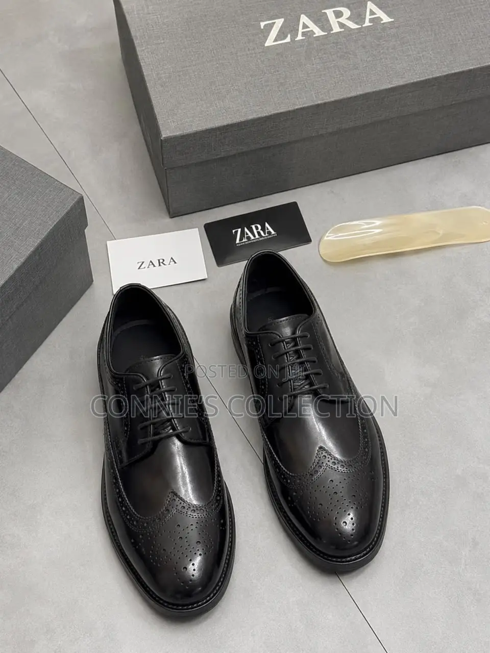 Zara Black Leather Brogue Shoe