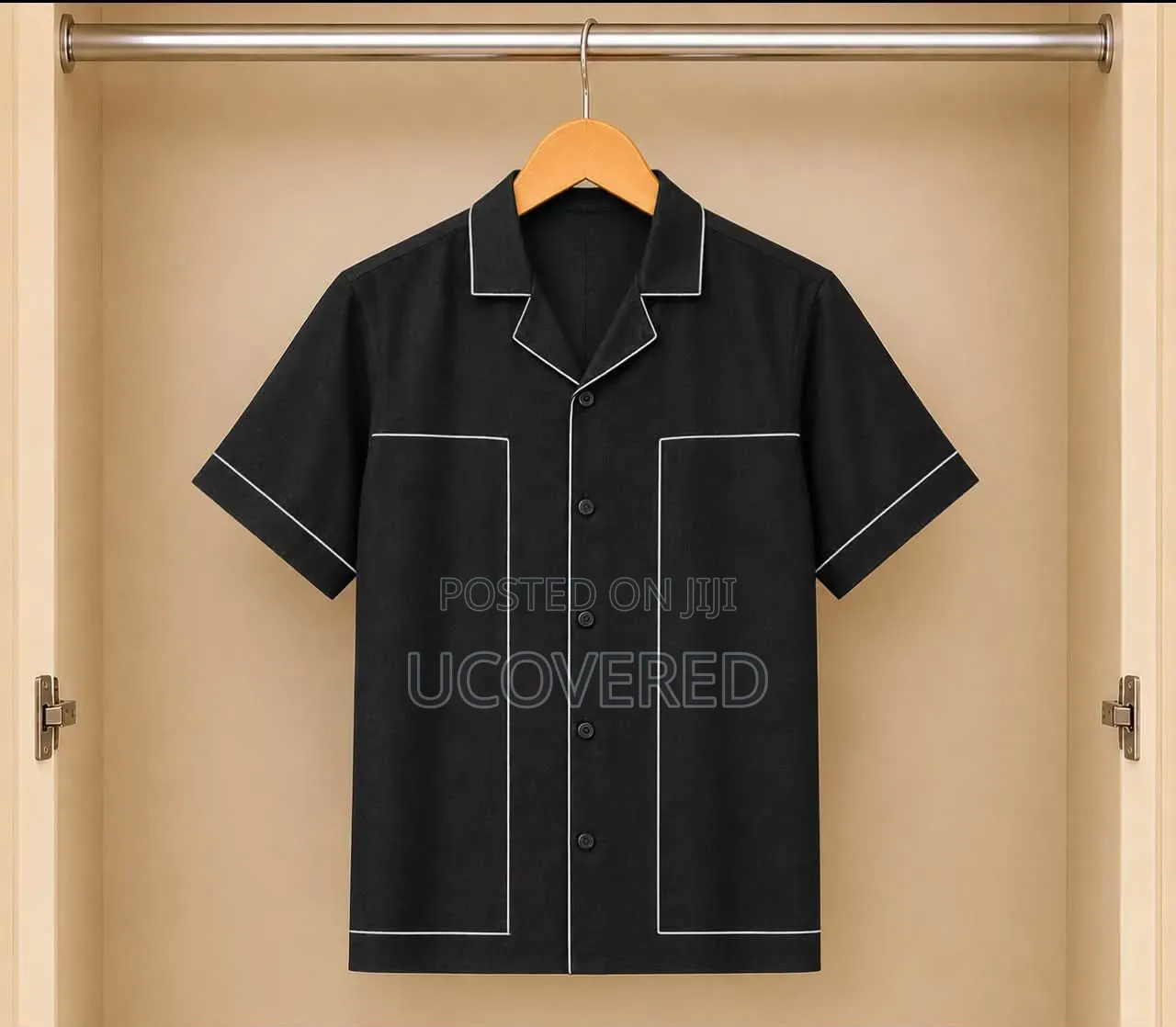 Sleek Black Cuban Collar Shirt From Le Monde Denim